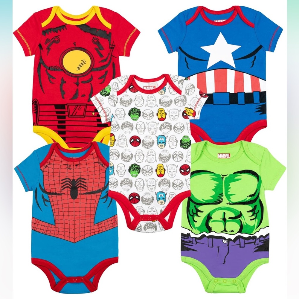 Marvel Boys 4 Pack Bodysuits | 24M | Hulk, Spiderman, Iron Man, Captain American